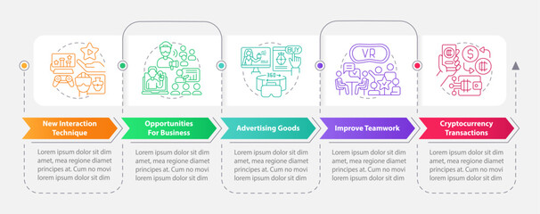 Metaverse for business rectangle infographic template. Data visualization with 5 steps. Editable timeline info chart. Workflow layout with line icons. Myriad Pro-Bold, Regular fonts used