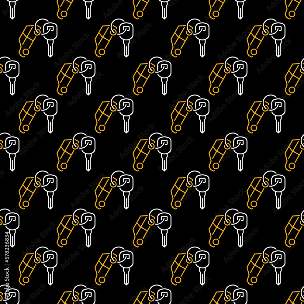 Poster car key with keychain vector hire concept line dark seamless pattern