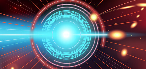 Set of glowing neon color circles with round curve shape, technology, and universe abstract background.with circular shapes for logos.