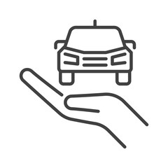 Car on Hand vector Vehicle Rental concept linear icon