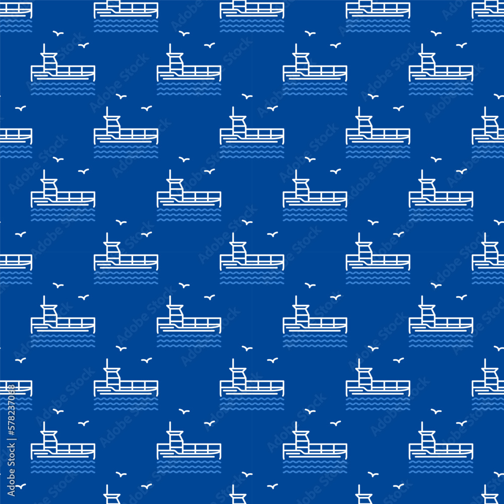 Poster cargo ship with containers vector delivery concept outline seamless pattern