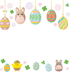 イースターのウサギと卵のフレームイラスト　スクエア