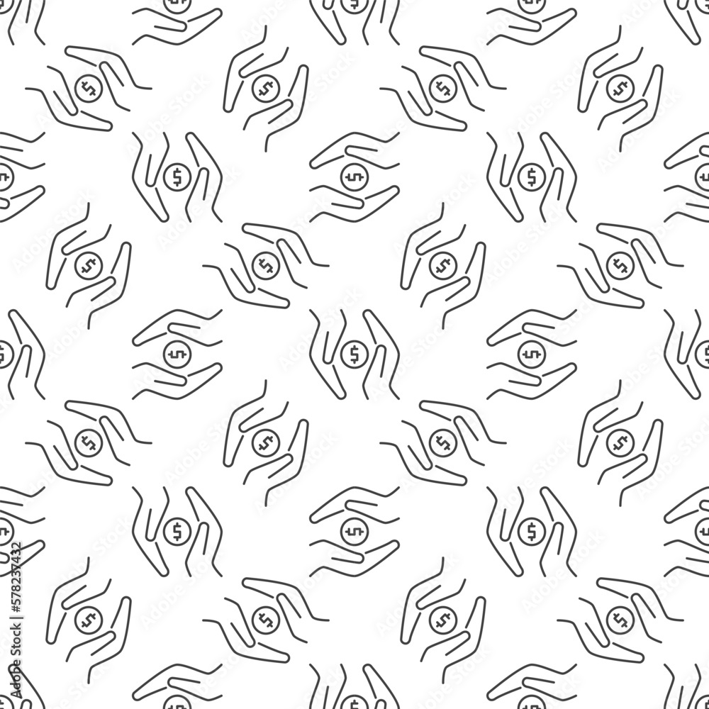 Poster dollar coin in hands vector concept line seamless pattern