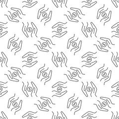 Dollar Coin in Hands vector concept line seamless pattern