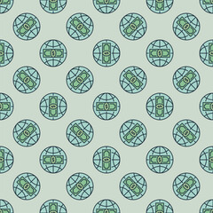 Earth Globe with Cash with vector World colored seamless pattern