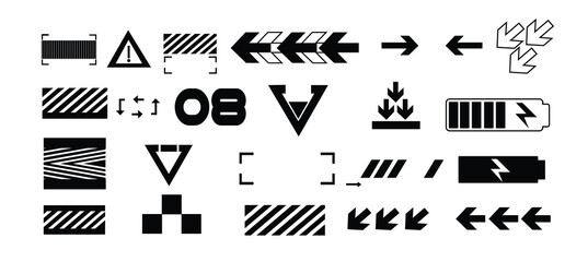 Vector Graphic Assets Set. Bold modern Shapes for Posters Template, flyers, clothes, social media, graphic design, sticker, In Y2k style, Futuristic, Anti-design, Digital Collage, Retro Futurist.