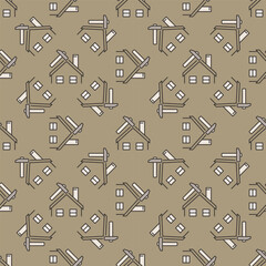 House and Hammer vector Roof Repair colored seamless pattern