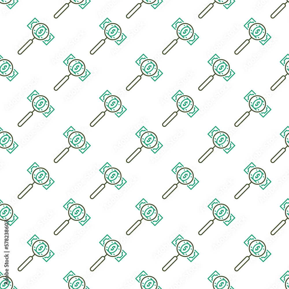 Poster magnifying glass with banknote vector corruption line seamless pattern