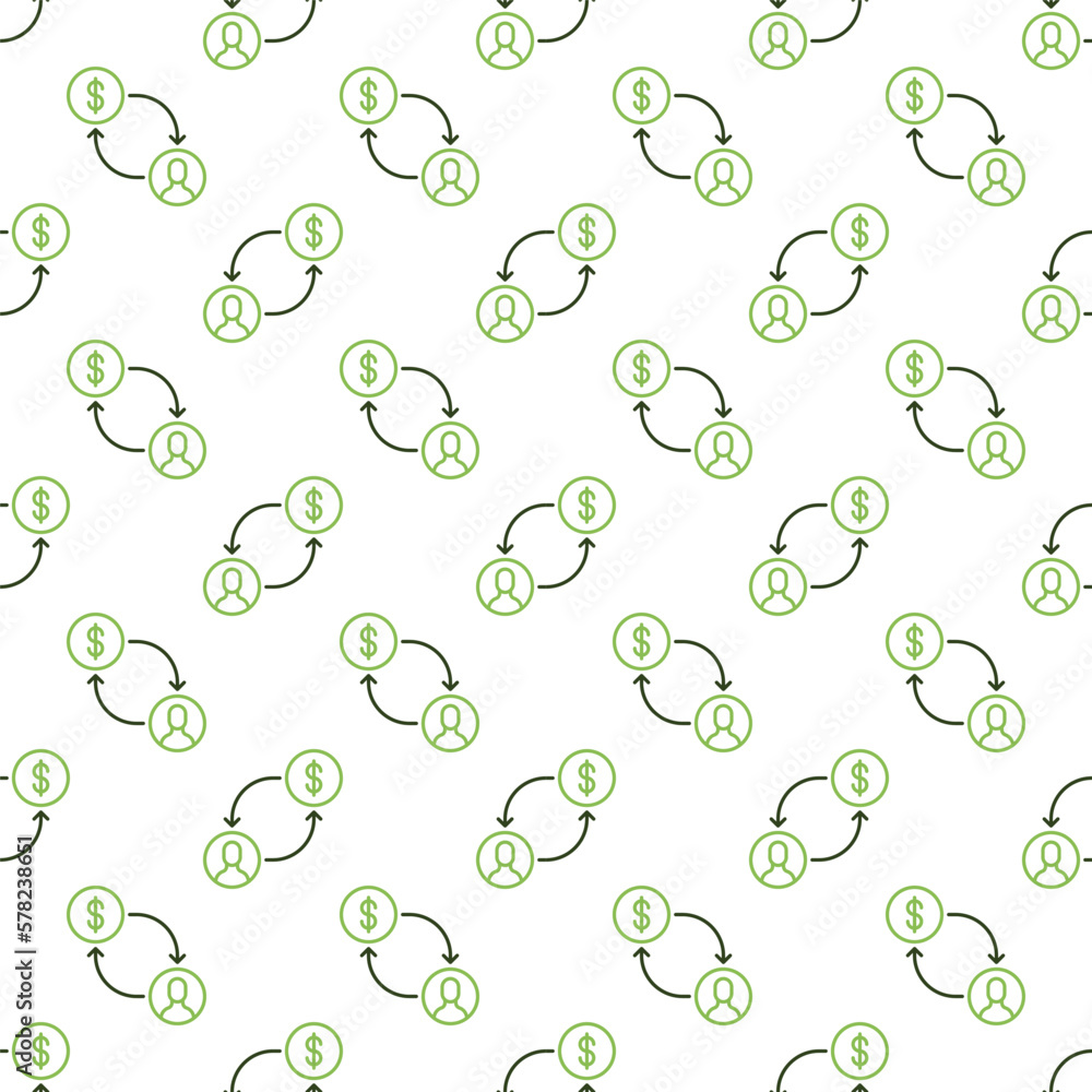 Poster man with dollar sign connected with arrows vector line seamless pattern