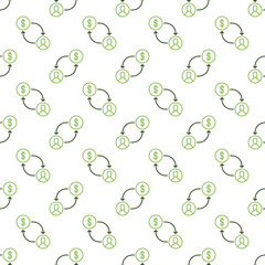 Man with Dollar sign connected with Arrows vector line seamless pattern