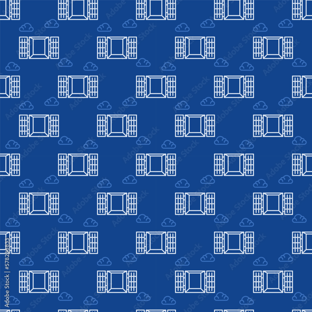 Poster opened freight container vector shipping blue linear seamless pattern