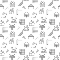 Roof Repair outline seamless pattern - Housetop vector background