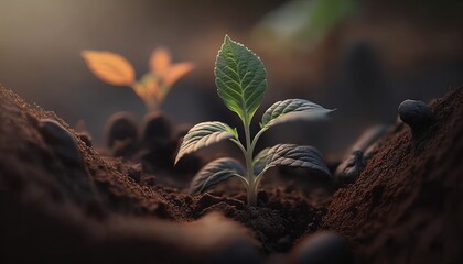 Generative AI of growth of new seedling in soil