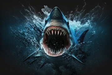 Shark with big teeth and open mouth created using AI generative technology - obrazy, fototapety, plakaty