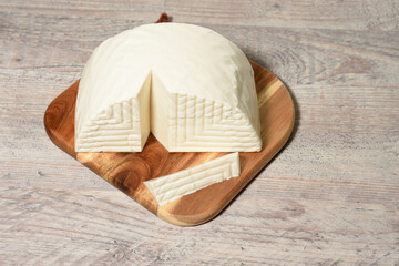 Majorero cheese on cutting board, made with goat's milk, Majorera, FuerteVentura.
