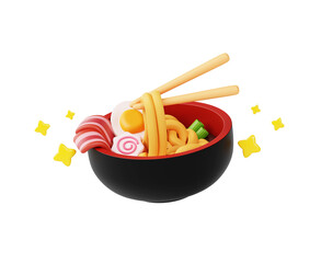 Ramen with egg japanese asian food soup noodle traditional menu logo cartoon icon menu 3d illustration