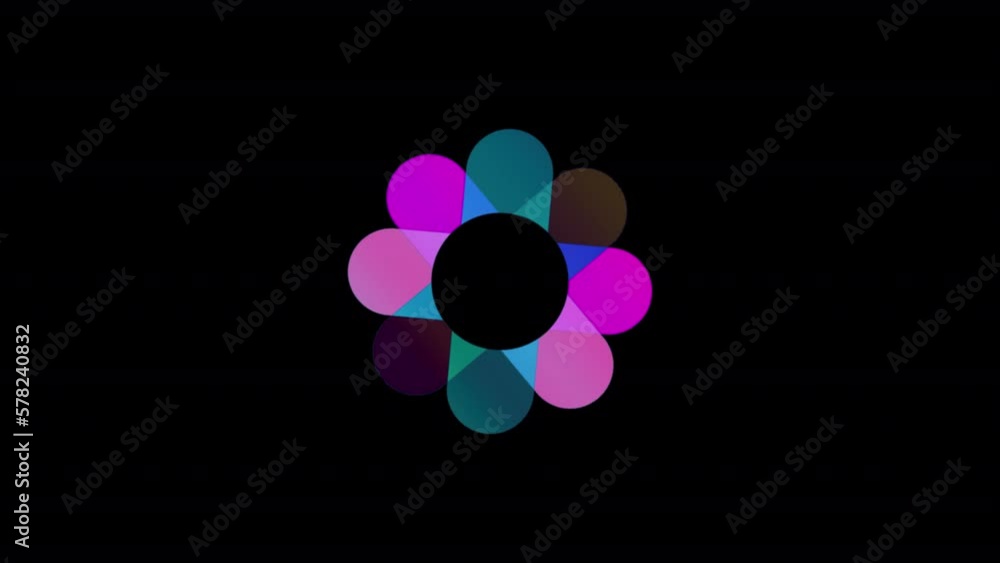 Poster colorful psychedelic twirling flower for circular shaped logo ideas. animated floral loopable animat