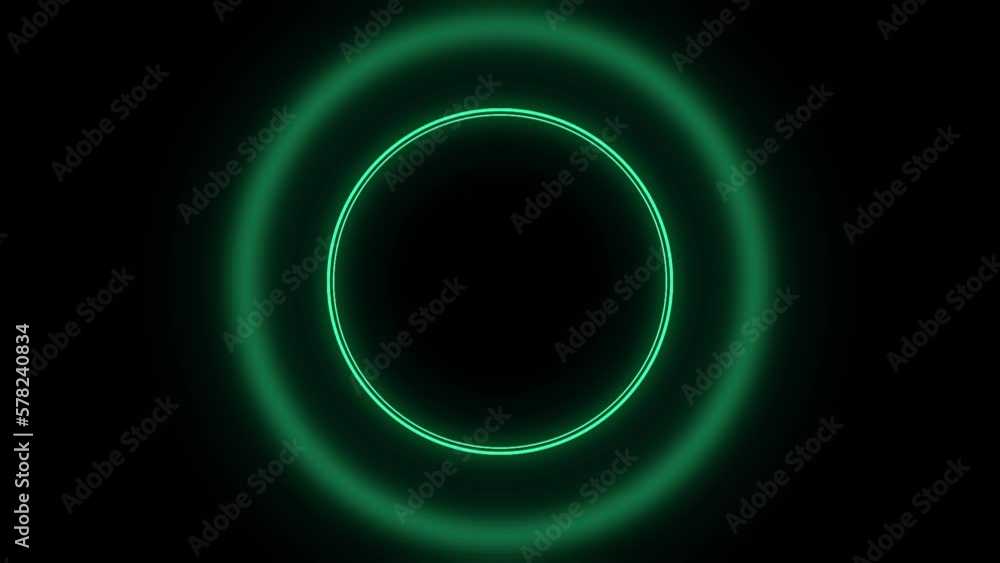 Poster animation of pulsing green double circle with black background. circular shaped logos idea