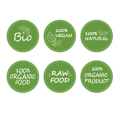 Eco friendly set stamp Green organic vegan plant leaf Raw food vector illustration design
