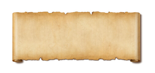 Old paper horizontal banner. Parchment scroll isolated on white with shadow