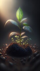 New plant life growing out of the soil. Generative AI