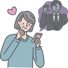 見知らぬ男性とSNSで連絡を取り合うシニア女性