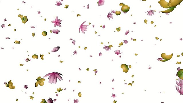 3d rendering of flower particles blast animation on white