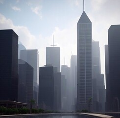 Naklejka premium skyscrapers in the city, created with Generative AI technology