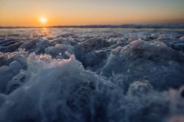 Landscape with sea sunset on the beach.