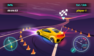 Car racing game in display menu juning for upgrade performance car of game player.