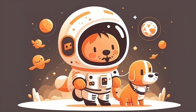  cute astronaut with puk dog cartoon. made with generative Ai