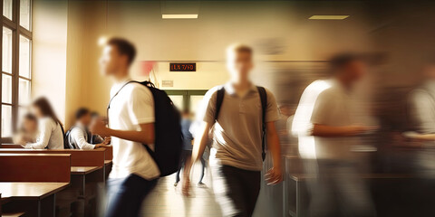 Fototapeta na wymiar Unrecognizable group of students at school, blurry faces. Generative ai.