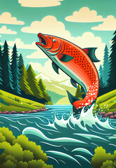 Obraz na płótnie Canvas Big Jumping Salmon created with Generative AI Technology