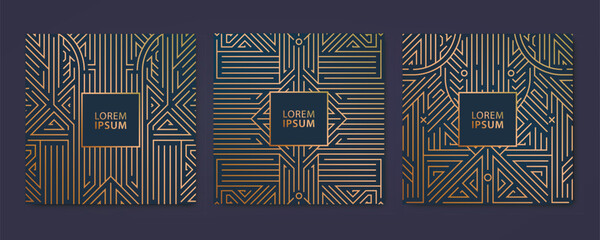 Vector set of luxury cover templates, square line art deco patterns. Fancy design elements for placards, banners, flyers, presentations and cards