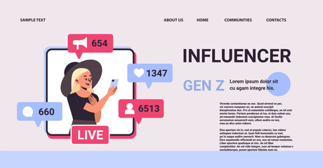 woman social media influencer watching live streaming generation Z lifestyle concept new demography trend with progressive youth gen - obrazy, fototapety, plakaty