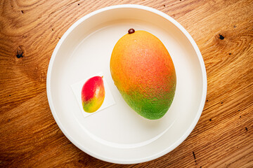 mango cake on the white plate