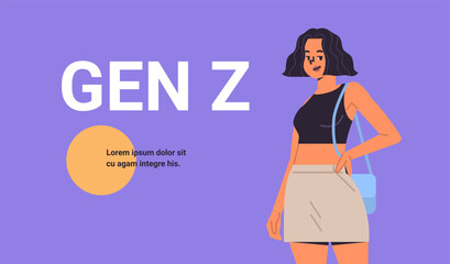 young girl in casual trendy clothes generation Z lifestyle concept new modern demography trend with progressive youth gen