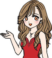 紹介する赤いドレスのキャバ嬢