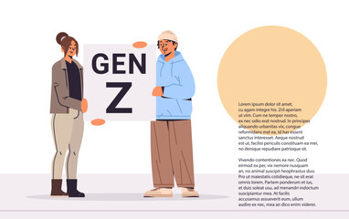 people holding generation Z letters new modern demography trend with progressive youth gen horizontal