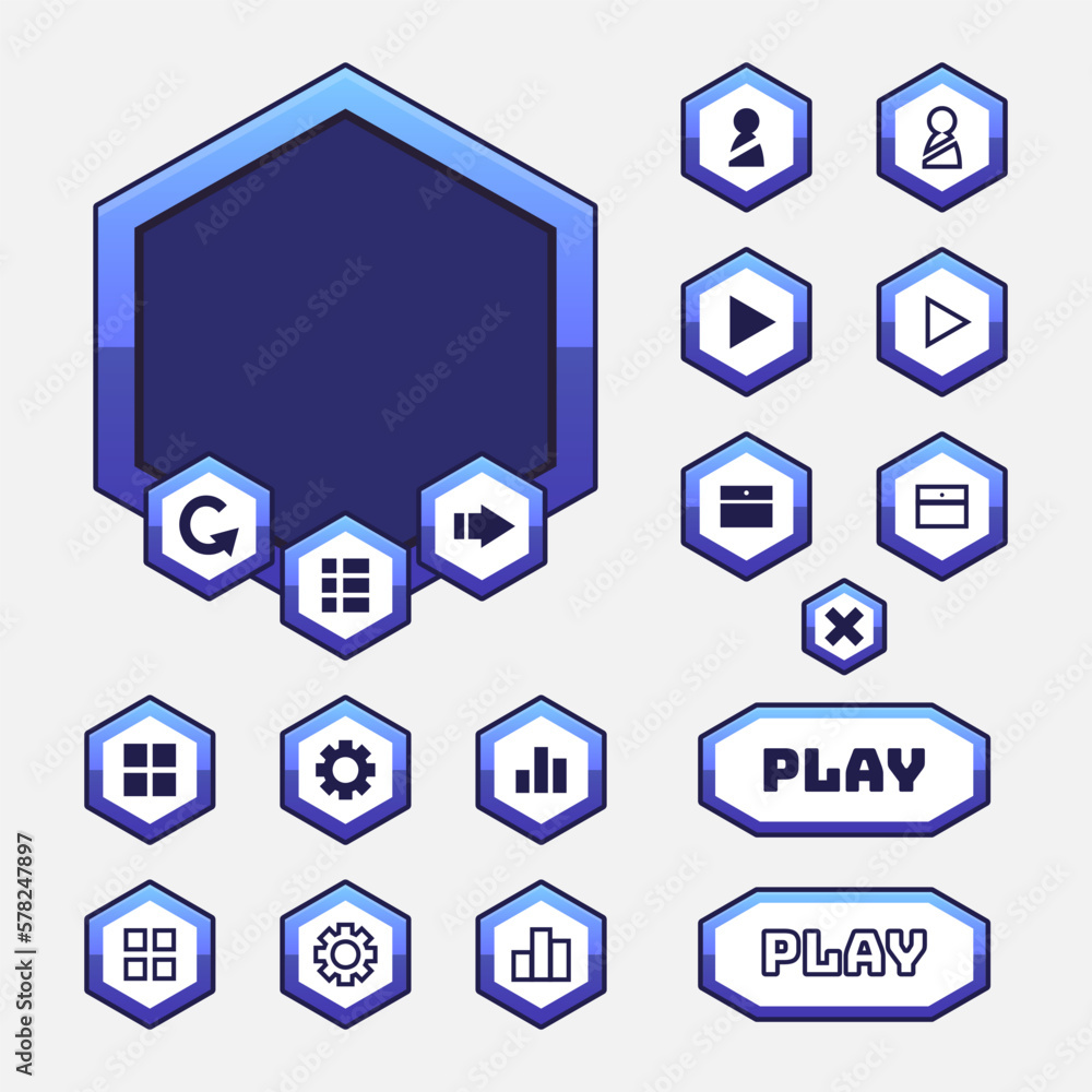 Aufkleber vector game template gui kit. interface button elements