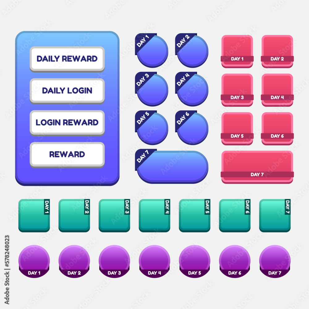 Aufkleber vector game template gui kit. game graphical user interface gui for build web and mobile games and a