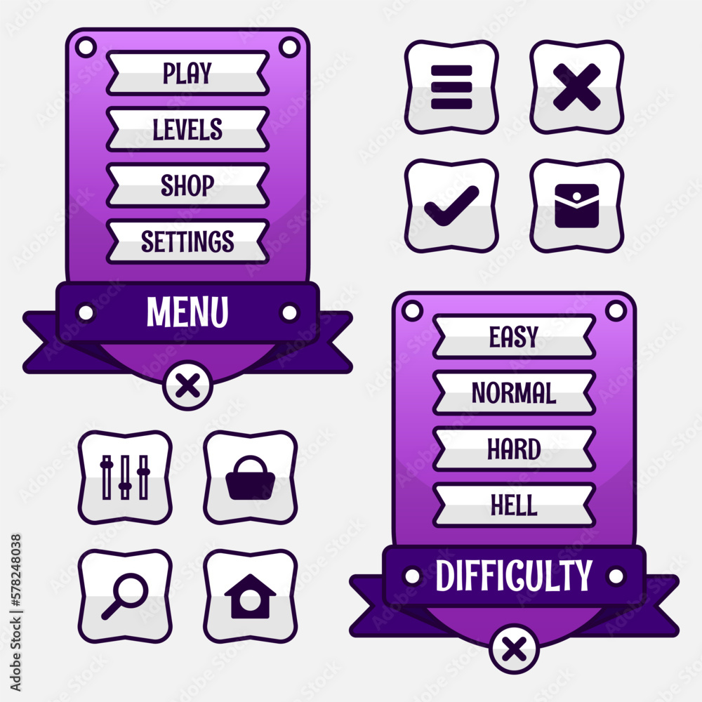 Poster vector game template gui kit. interface level selection multi stage elements