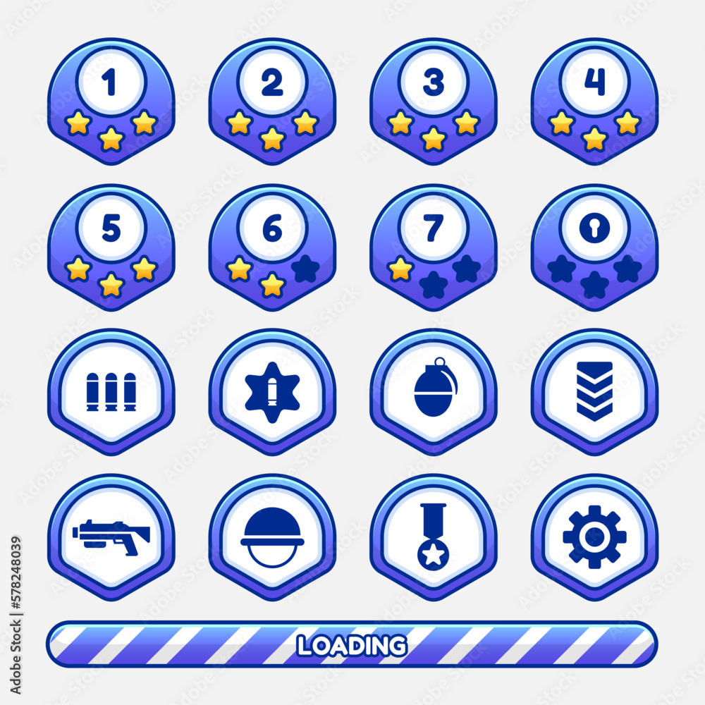 Aufkleber vector game template gui kit. interface button elements