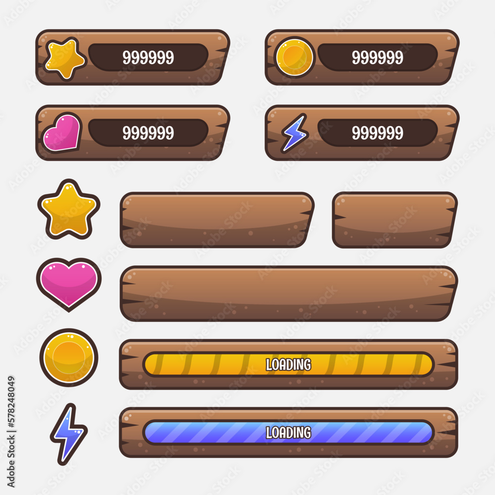 Aufkleber vector game template gui kit. interface button elements