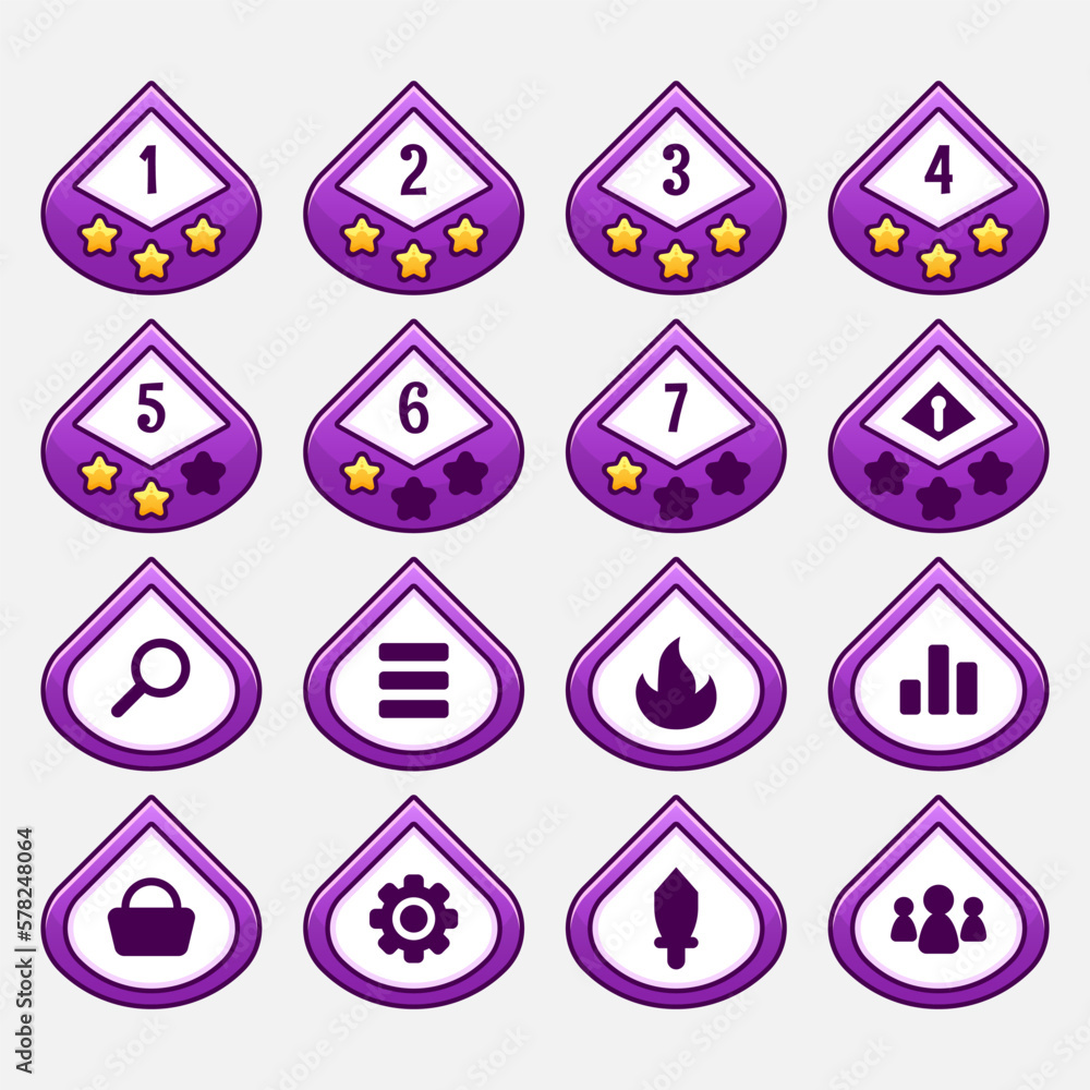 Aufkleber vector game template gui kit. interface button elements
