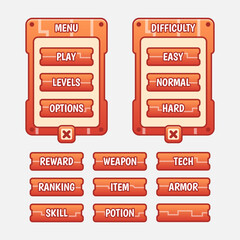 Vector game template gui kit. Interface Level selection multi stage elements