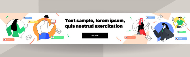 businesspeople in chat bubbles discussing during meeting online communication concept horizontal copy space