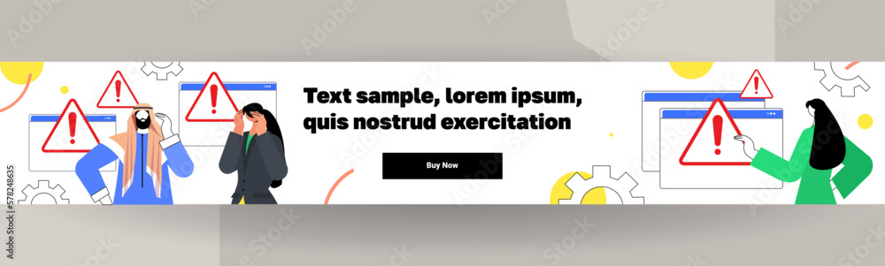 Poster frustrated people reacting to danger exclamation marks problem cyber attack hacking warning signal s