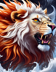 Splash multicolored art a lion head. AI generated illustration