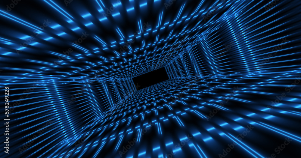Aufkleber abstract blue futuristic tunnel square rectangular grid of glowing neon lines digital beautiful magi